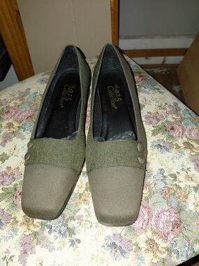 The Olive Green Square-Toe Heels